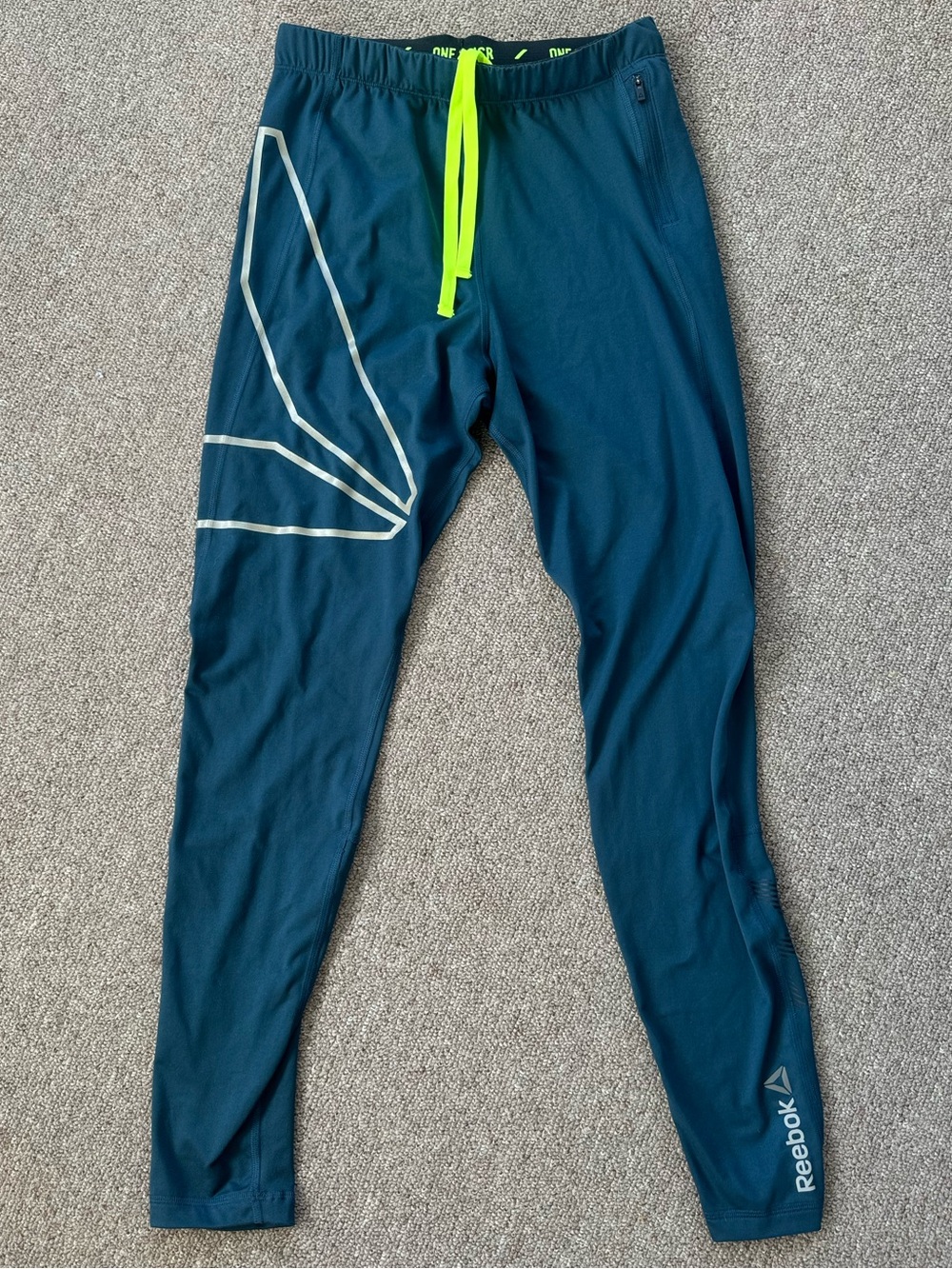 Reebok Medium - Teal Performance Tights with Neon Yellow Drawstring